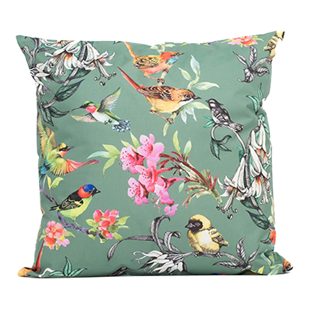 Buitenkussen Vogels Groen 45x45cm - Tuinkussen 3 Buitenkussen Vogels Groen 45x45cm - Tuinkussen